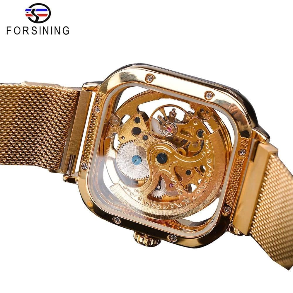 image-Forsining gold hollow watch men's fully automatic mechanical watch luminous mesh belt watch a generation
