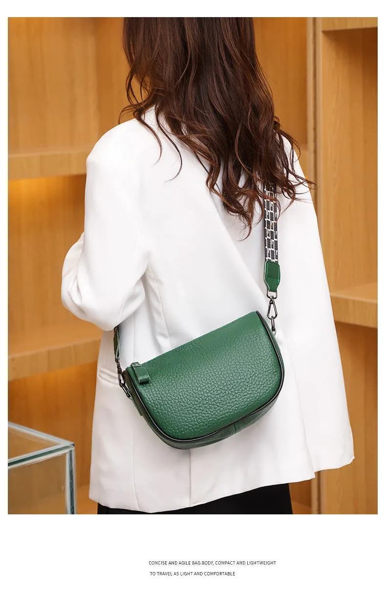 image-Cowhide Leather Saddle Bag - Khaki Small Square