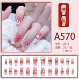 image-Winter fresh and simple pure lust style bride dance wear nails rainbow love rose fake nails wholesale