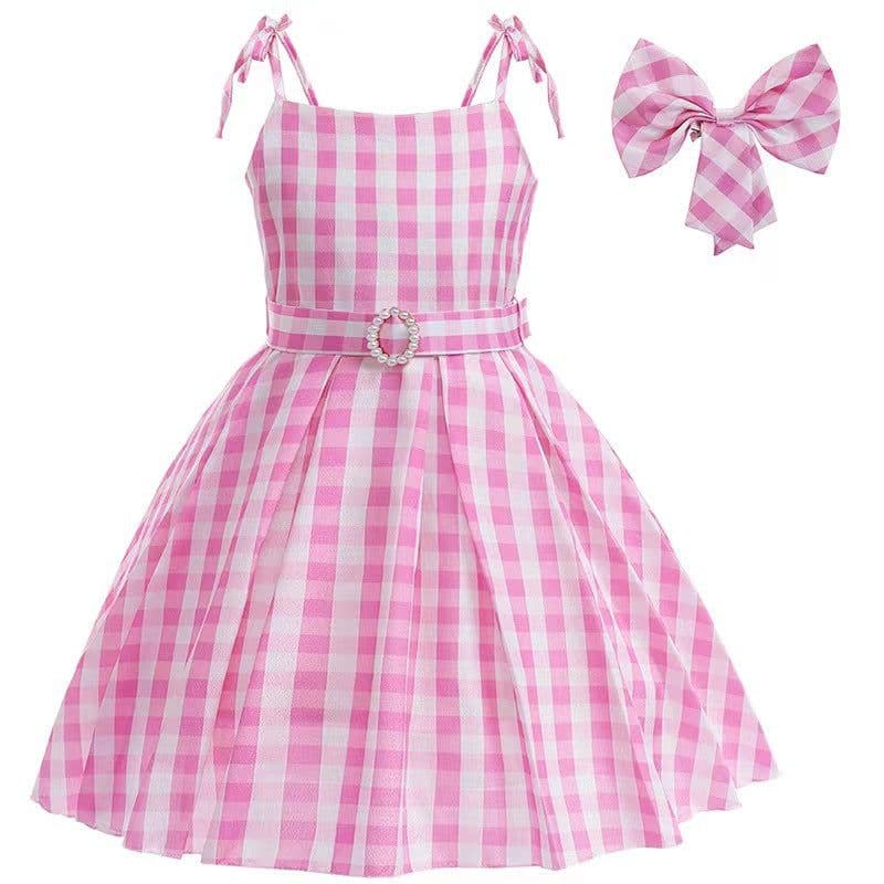 image-Cross-border girls' dress, girl's festival dress, plaid headband bag, 8-piece suit