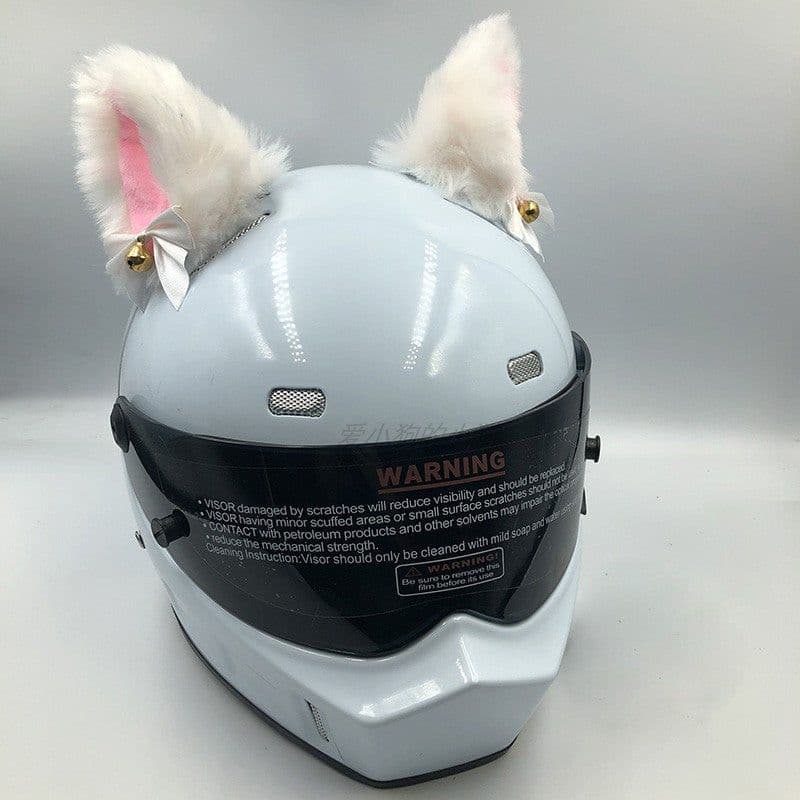 image-Motorcycle Helmet Cat Ears Bow Decoration - Plush Red