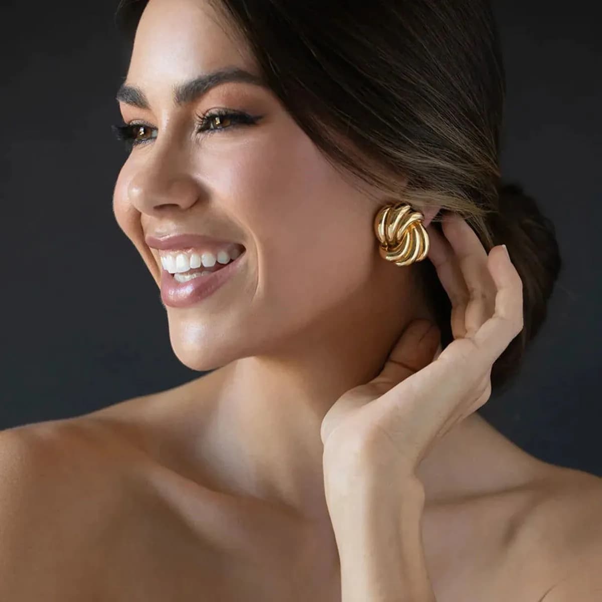 image-18k Gold Plated Stainless Steel Wave Earrings