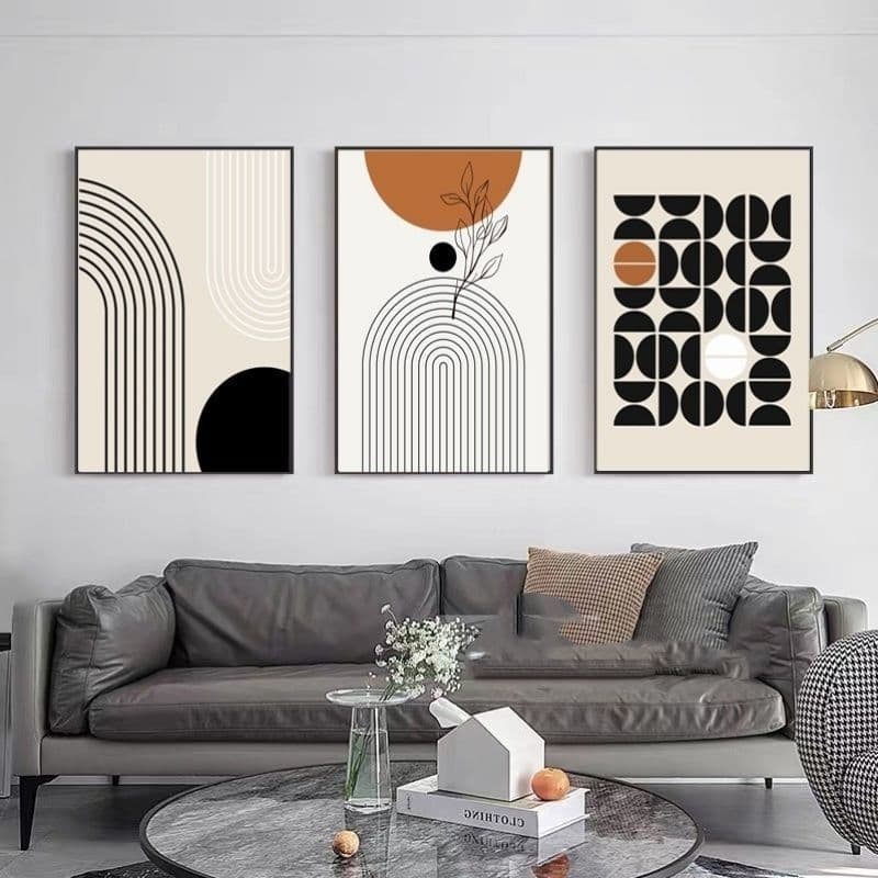image-Modern Minimalist Living Room Morandi Abstract Sofa Background Wall Three-piece Painting