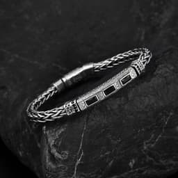 image-Seiko 925 Sterling Silver Bracelet, Men's Rattan Pattern, Unisex Jewelry, Retro Design