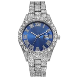 image-Hiphop watch European and American hot style men's steel belt hip-hop Roman scale diamond calendar men's quartz watch