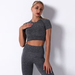 image-Nisha Women's Yoga Suit - Black Leggings Short Sleeve L