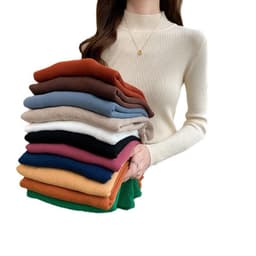 image-Women's Half Turtleneck Sweater Long Sleeve Slim Fuchsia