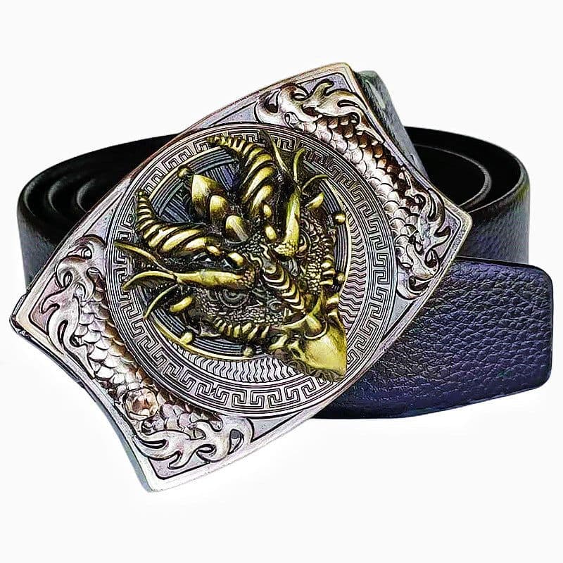 image-Men's Belt Knife - Trendy PU Leather, Alloy Buckle, 130cm