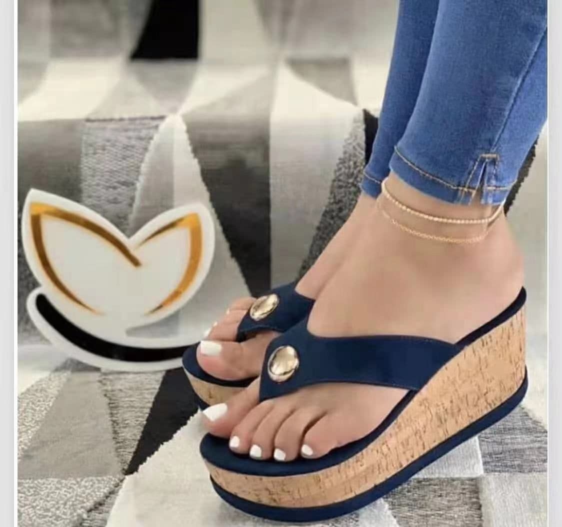 image-Women's Beige Flip Flops - Large Size Sandals - Casual Thick Sole