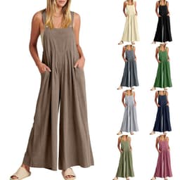 image-Women's Sleeveless Jumpsuit - Dark Brown Polyester 5XL