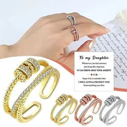 image-Zircon Ring - White Gold Adjustable Geometric Open
