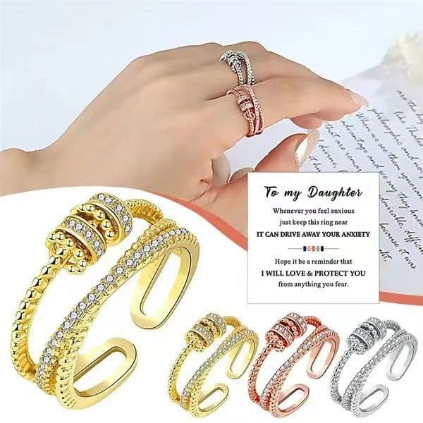 image-Zircon Ring - White Gold Adjustable Geometric Open