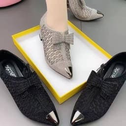 image-Rhinestone High Heel Pointed Toe Black Women's Fashion Shoes