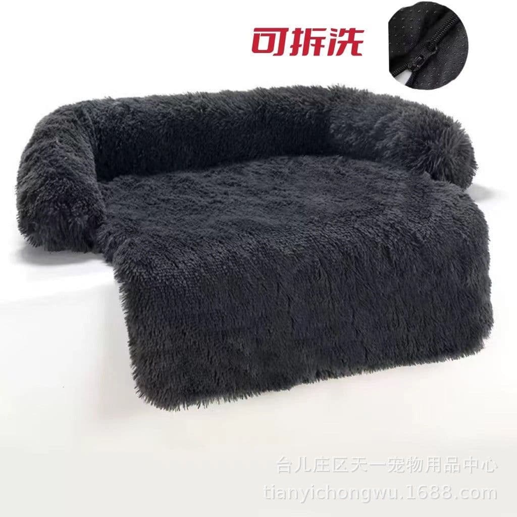 image-Premium Plush Pet Litter Sofa Bed With Blanket Dual Use