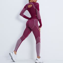 image-Women's Pink Fitness Set - Long Sleeve Top & Yoga Pants
