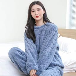 image-Women's Coral Fleece Pajama Set - Purple Thickened Winter