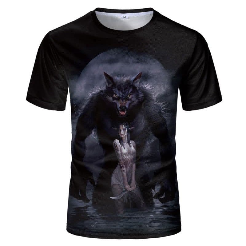 image-Wolf 3D Print T-Shirt - Black Short Sleeve