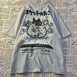 image-Cartoon Print T-Shirt - White Cotton Loose Fit