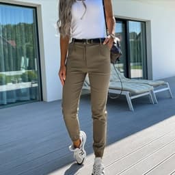 image-Women's Slim Fit Cropped Pants - Cotton Polyester Casual