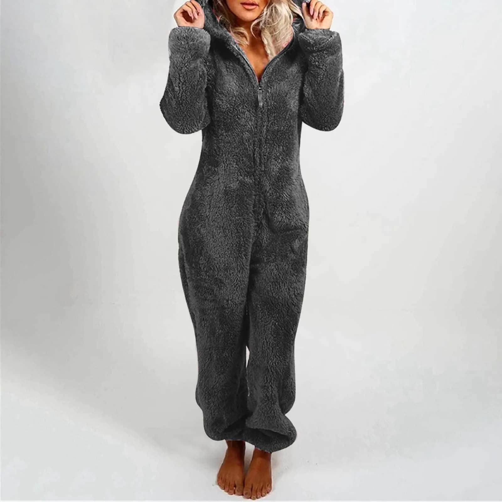 image-Women's Hooded Jumpsuit Fleece - Light Purple 5XL