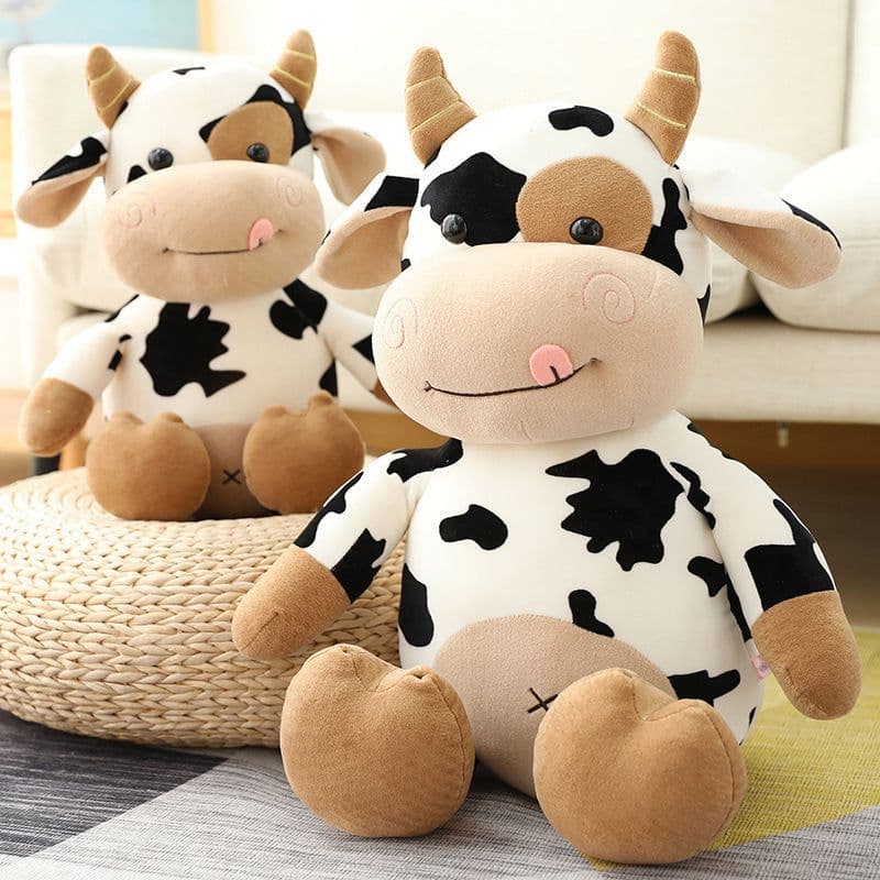 image-Plush Cow Toy - Blue & White Striped - 40cm Gift for Kids