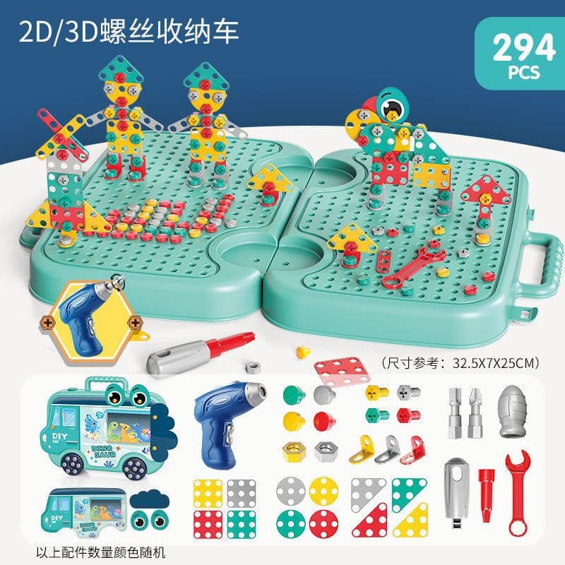 image-Children's pretend screw tightening educational toys simulation electric screwdriver assembly repair tool box baby toys
