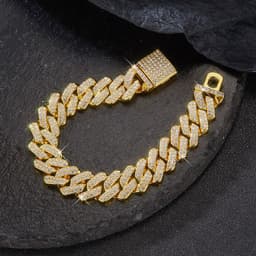image-Box Buckle 14mm Bar Cuban Chain Cross-Border Explosive Fashion Light Luxury Domineering Full Diamond Alloy Necklace Cross-border Exclusive Supply