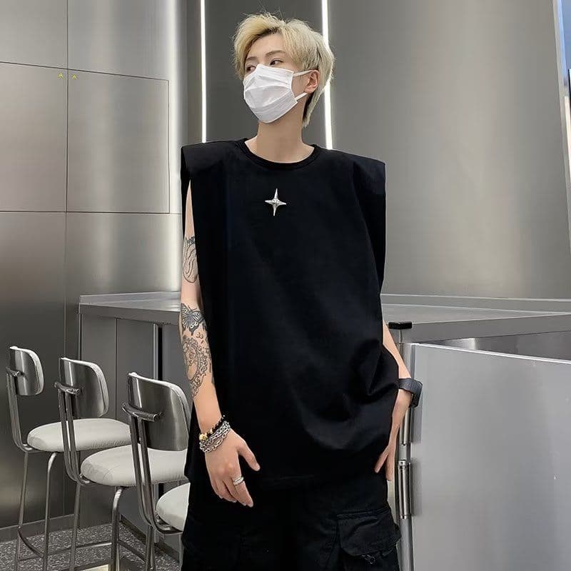 image-Black Padded Shoulder Vest Men's Cotton