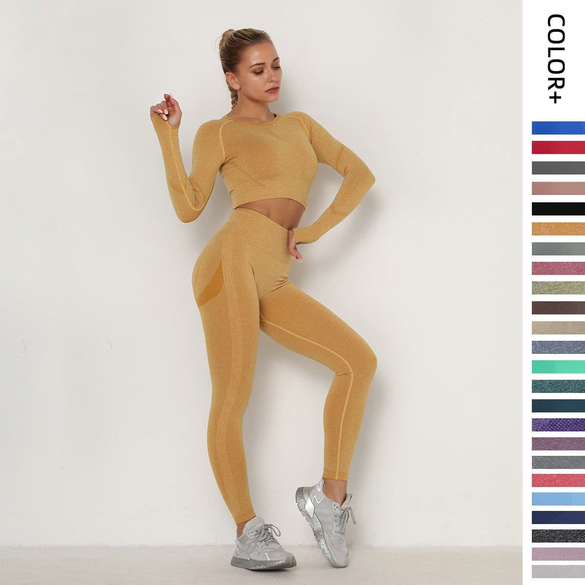 image-Women's High Waist Yoga Pants Two-Piece Set - Peach, XL
