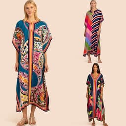 image-European and American new positioning printed blouse seaside holiday long skirt loose blouse bikini swimsuit robe outer wear female