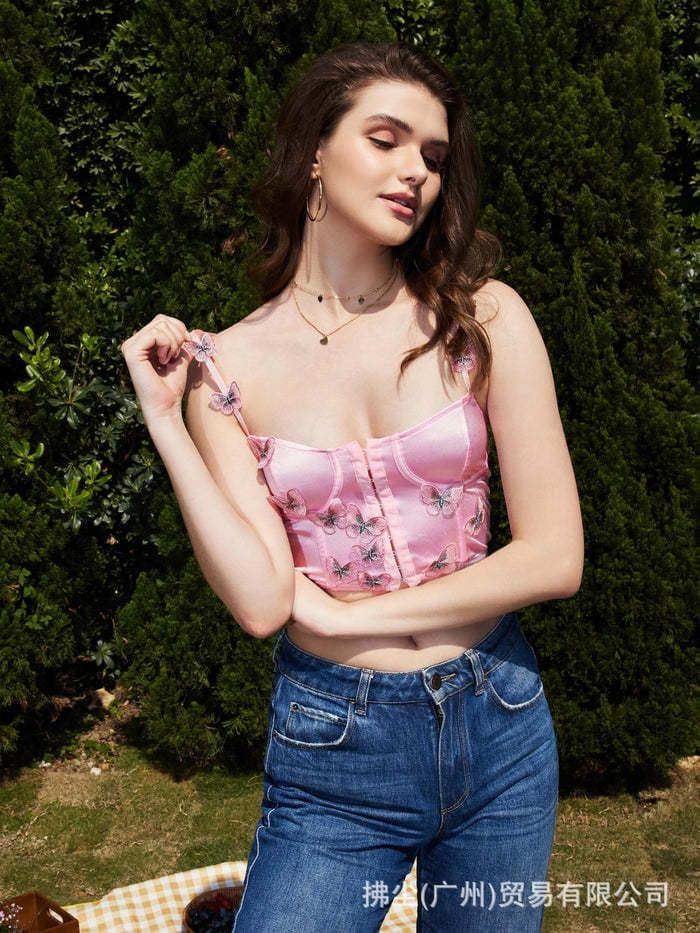 image-European & American Slim Camisole, Pink, XL, Polo Collar, Polyester