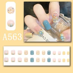image-Winter fresh and simple pure lust style bride dance wear nails rainbow love rose fake nails wholesale