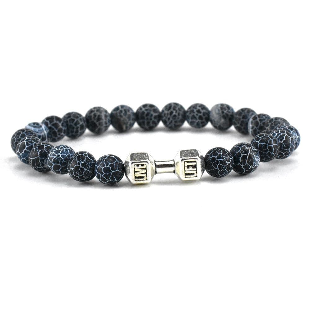 image-Cross Border Blue Weathered Stone Beaded Hand Jewelry Frosted Metal Dumbbell Buddha Beads Bracelet Jewelry Fashion Bracelet