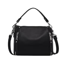 image-Genuine Leather Bucket Bag - Black Large Capacity