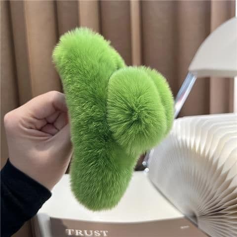 image-Rex Rabbit Fur Hair Clip - Moss Green XL 15cm Plush