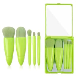 image-Makeup Brush Set 5pcs Pink Heart with Mirror