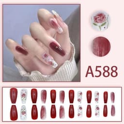 image-Winter fresh and simple pure lust style bride dance wear nails rainbow love rose fake nails wholesale