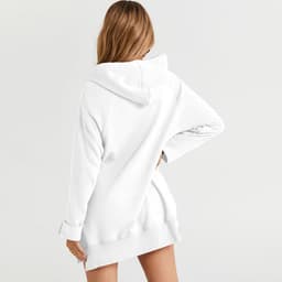 image-Women's Hooded Sweatshirt - Solid Color Mid-Length Loose Fit