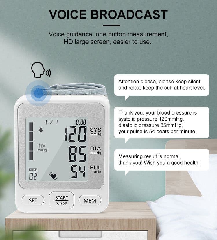 image-Wrist Blood Pressure Monitor - USB Rechargeable Voice TK-W202