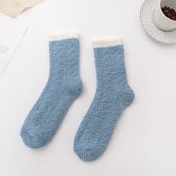 image-Coral Velvet Winter Warm Thickened Cat Socks for Women - Blue Medium Tube