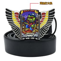 image-Men's Leather Belt - Black Punk Buckle