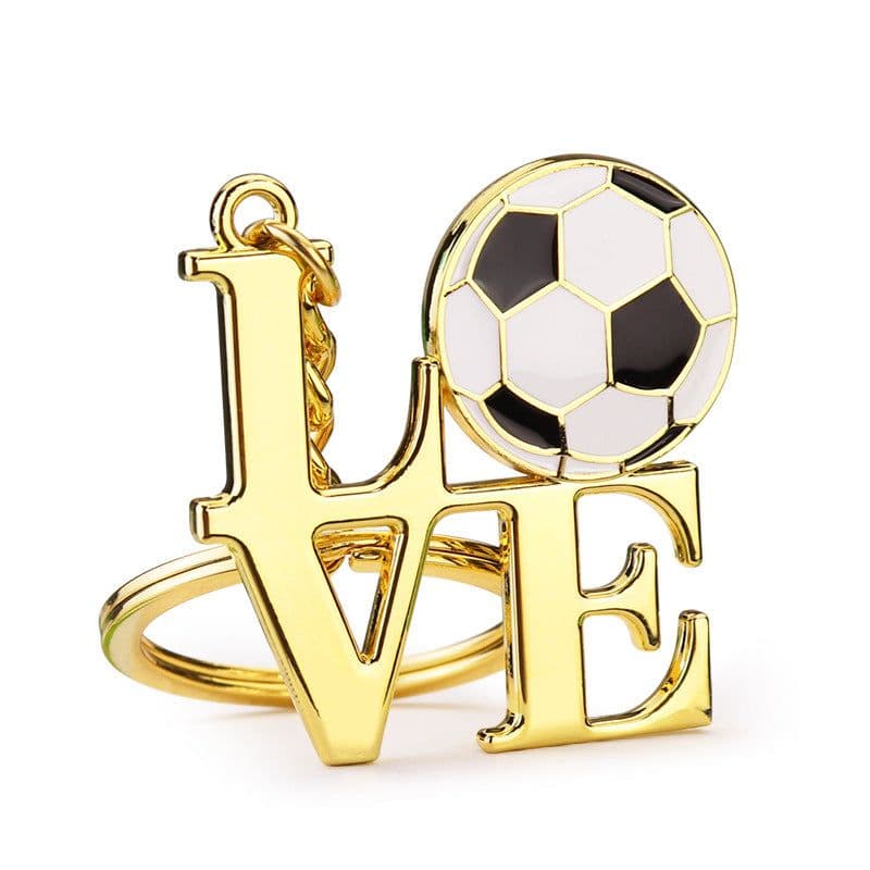 image-Football Keychain - Gold Zinc Alloy I Love Football Pendant