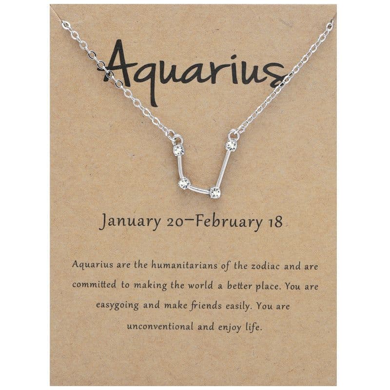 image-Yulu 12-Constellation Diamond Necklace Alloy Clavicle Chain - Brown