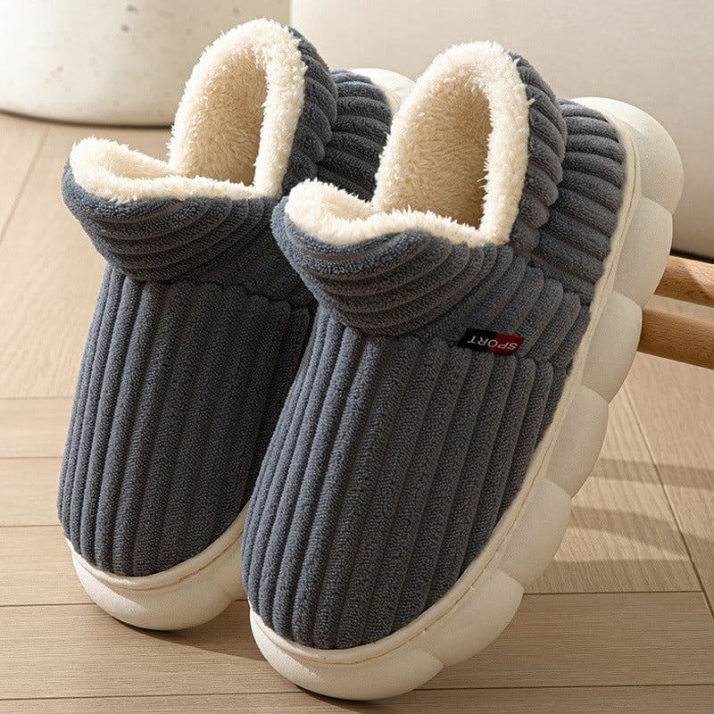image-Women's Slippers - Brown Stripe Plush Indoor House Shoes