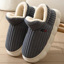image-Winter Plush Cotton Slippers, Brown, Unisex, 44-45, 3CM Flat Heel