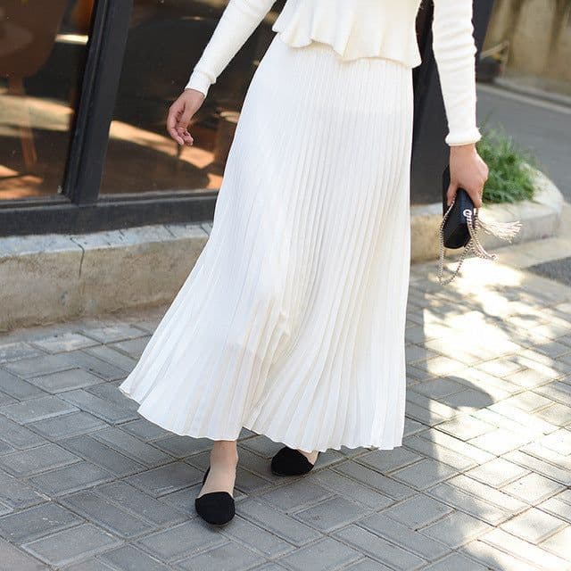 image-Lotte 2022 Ginger Yellow Midi Skirt, Large, Urban Style, Polyester Elastic Waist