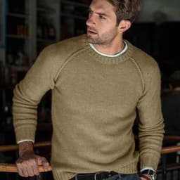 image-Men's Acrylic Knit Sweater - Yellow Crew Neck