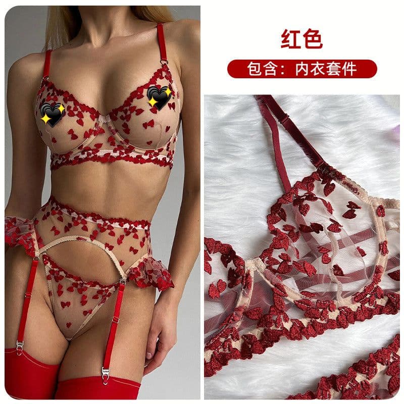 image-European & American Sexy Underwear Kit Red Polyester L