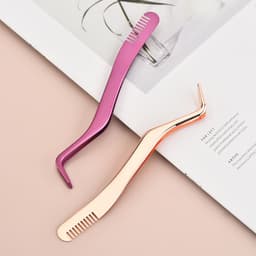 image-Stainless Steel Eyelash Tweezers with Comb
