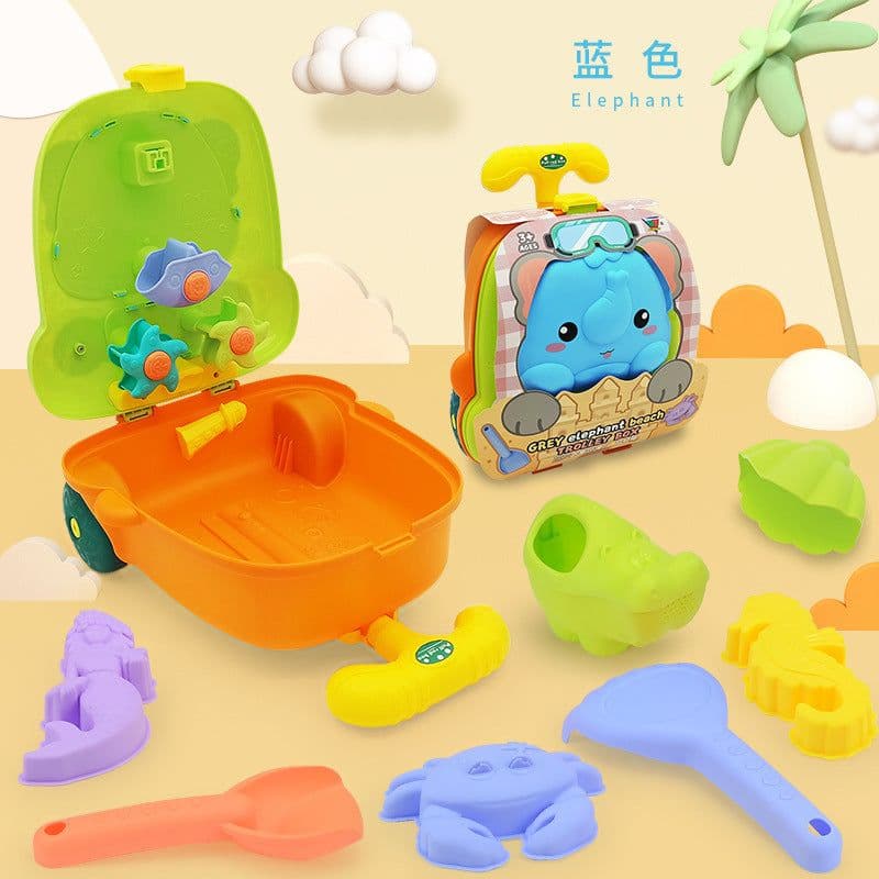 image-Children's beach toys whale suitcase baby play water digging sand tools hourglass shovel eight-piece set boys and girls